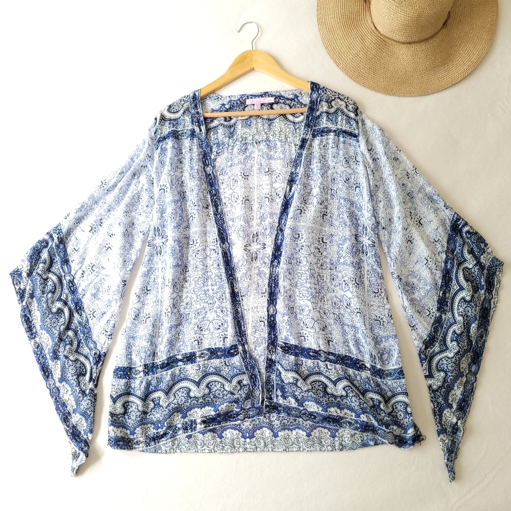 Calypso St Barth Beaded "Amantha" Open Front Paisley Jacket SIZE Extra Small